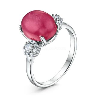 Кольцо из серебра с рубином и кубическим цирконием родированное