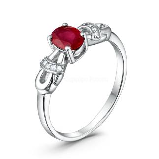 Кольцо из серебра с рубином и кубическим цирконием родированное