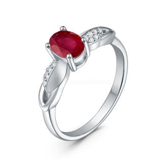 Кольцо из серебра с рубином и кубическим цирконием родированное