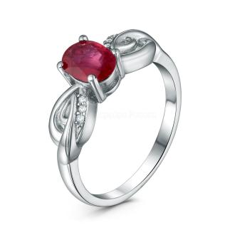 Кольцо из серебра с рубином и кубическим цирконием родированное