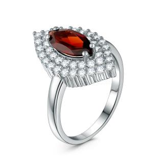 Серьги из серебра с гранатом и кубическим цирконием родированные