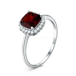Кольцо из серебра с гранатом и кубическим цирконием родированное