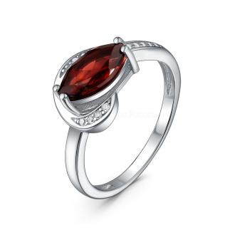 Кольцо из серебра с натуральным гранатом и кубическим цирконием родированное