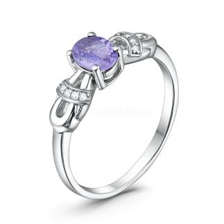 Кольцо из серебра с танзанитом и кубическим цирконием родированное