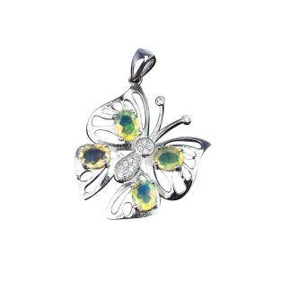 Подвеска из серебра с натуральным опалом и кубическим цирконием родированная - Бабочка