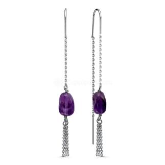 Серьги-продёвки из родированного серебра с аметистом