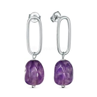 Серьги-пусеты из серебра с аметистом родированные