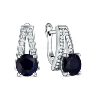 Серьги из серебра с сапфир и кубическим цирконием родированные