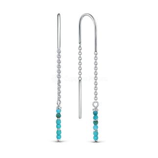 Серьги-продёвки из серебра с бирюзовым хаулитом родированные