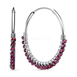 Серьги из серебра с натуральным гранатом родированные 