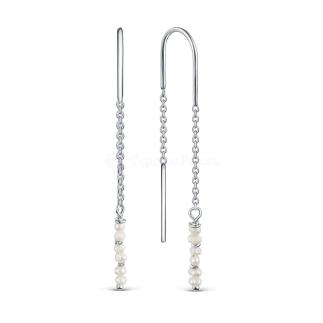 Серьги-продёвки из серебра с культивированным жемчугом родированные