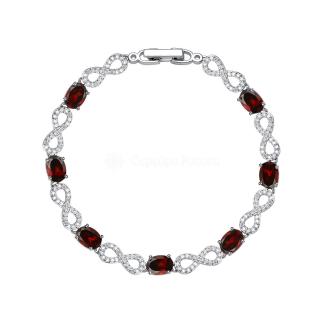 Браслет из серебра с гранатом и кубическим цирконием родированный