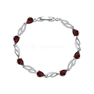 Браслет из серебра с гранатом и кубическим цирконием родированный