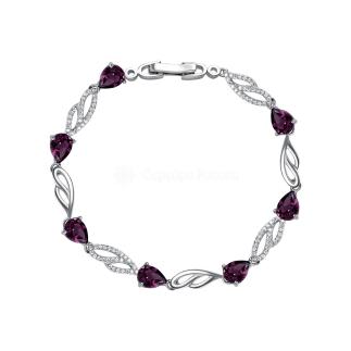 Браслет из серебра с родолитом и кубическим цирконием родированный