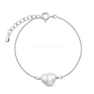 Браслет из серебра с культивированным барочным жемчугом родированный