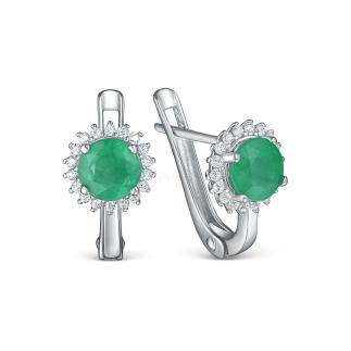 Серьги из серебра с изумрудом и кубическим цирконием родированные