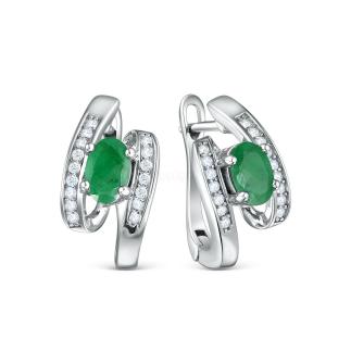 Серьги из серебра с изумрудом и кубическим цирконием