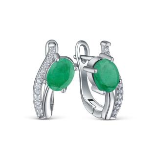 Серьги из серебра с изумрудом и кубическим цирконием родированные