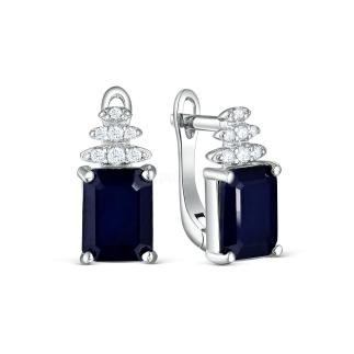 Серьги из серебра c сапфиром и кубическим цирконием родированные 