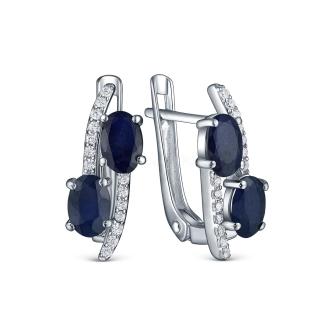Серьги из серебра с сапфиром и кубическим цирконием родированные