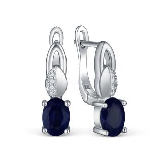 Серьги из серебра с сапфиром и кубическим цирконием родированные