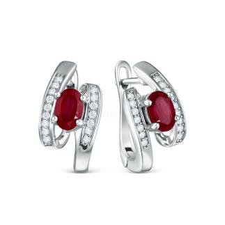 Серьги из серебра с рубином и кубическим цирконием родированные