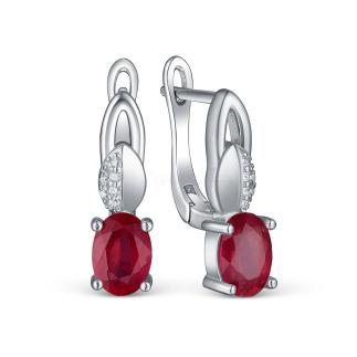 Серьги из серебра с рубином и кубическим цирконием родированные