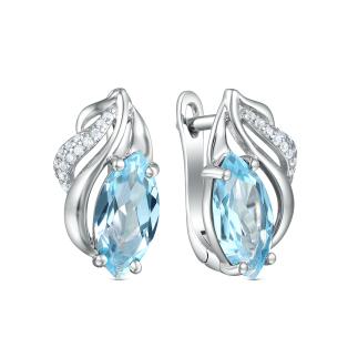 Серьги из серебра с топазом и кубическим цирконием родированные