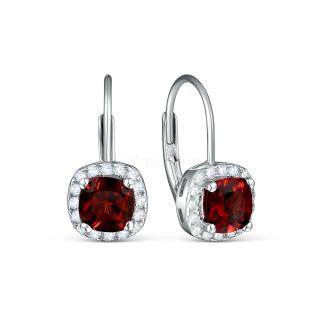 Серьги из серебра с гранатом и кубическим цирконием родированные