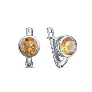 Серьги из серебра с цитрином родированные