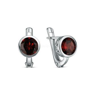 Серьги из серебра с гранатом родированные