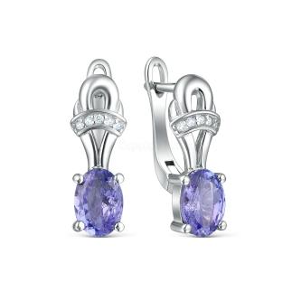 Серьги из серебра с танзанитом и кубическим цирконием родированные