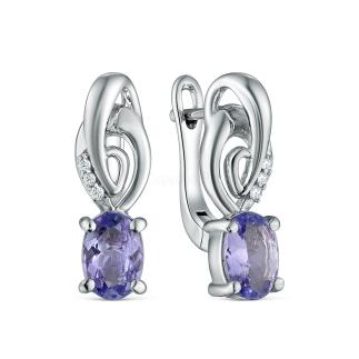 Серьги из серебра с танзанитом и кубическим цирконием родированные