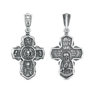 Крест из чернёного серебра - Спас Нерукотворный, Шестикрылый Херувим, Николай Чудотворец, Матрона Московская 