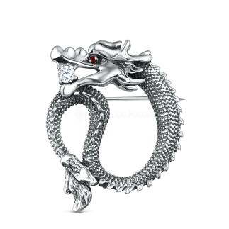 Брошь из чернёного серебра с фианитами - Дракон