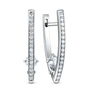 Серьги из серебра с фианитами родированные