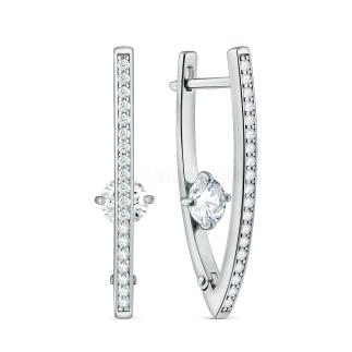 Серьги из серебра с фианитами родированные