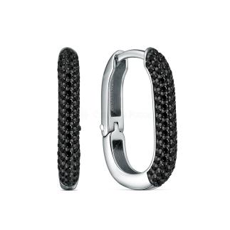 Серьги из серебра с чёрной шпинелью родированные