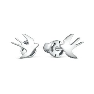 Серьги-пусеты из серебра родированные - Ласточки