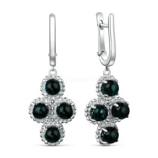 Серьги из серебра с зелёным янтарём родированные