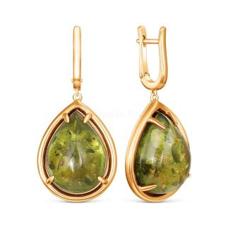 Серьги из золочёного серебра с янтарём