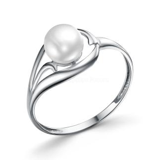 Кольцо из серебра с культивированным белым жемчугом родированное
