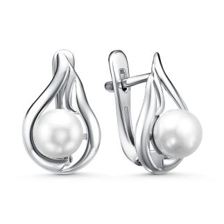 Серьги из серебра с культивированным белым жемчугом родированные