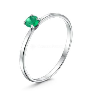 Кольцо из серебра с зелёным агатом родированное