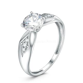 Кольцо из серебра с фианитами родированное