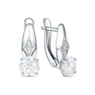 Серьги из серебра с фианитами родированные