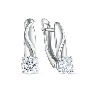 Серьги из серебра с фианитами родированные