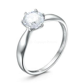 Кольцо из серебра с фианитом родированное