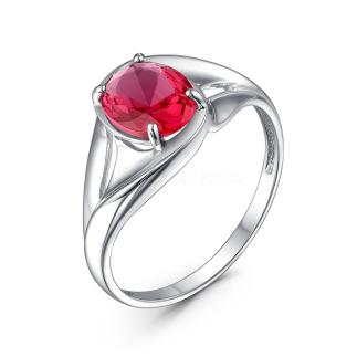 Кольцо из серебра с ювелирным кристаллом цвета рубин родированное