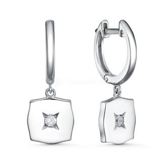 Серьги из серебра с фианитами родированные